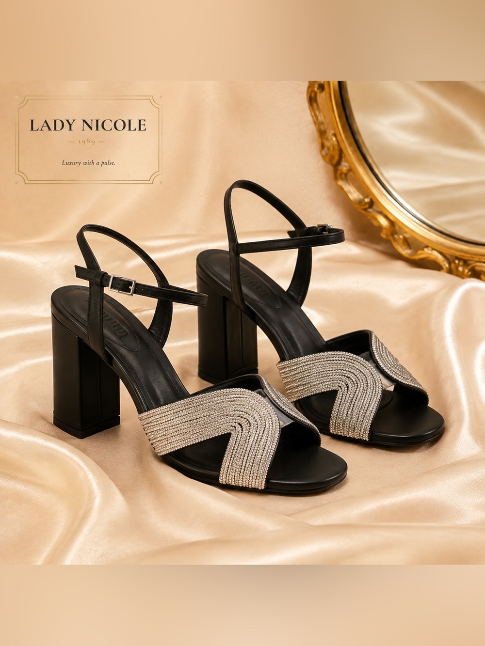 Schutz Nellie Black Crystal Block Heel Sandals Size 9.5 NWOB